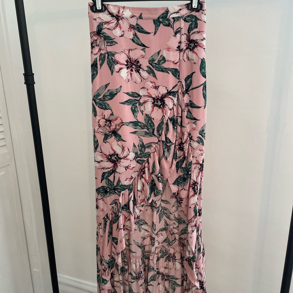Long pink floral summer skirt